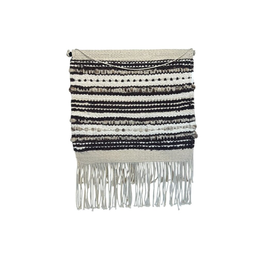 Boho Macrame Wall Hanging with Natural Pebble Stone Fringe Decor - Picture 3 of 3